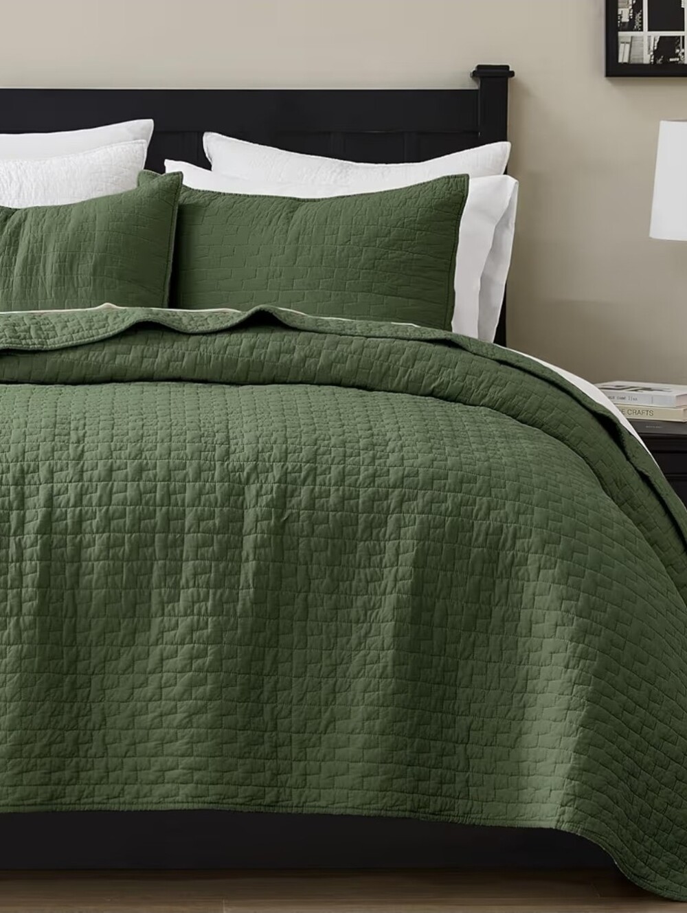 Olive Green 100% Cotton Quilt King Size Bedding Sets with 2 Pillow Shams, New